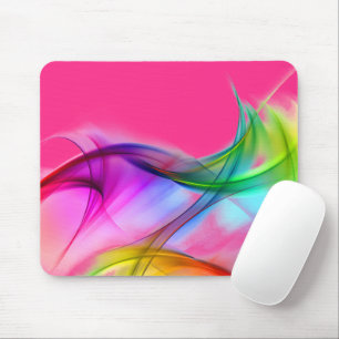 Neon Rainbow Abstract On Pink Mouse Pad