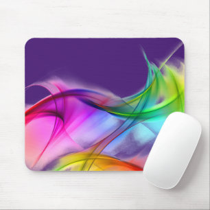 Neon Rainbow Abstract On Purple Mouse Pad