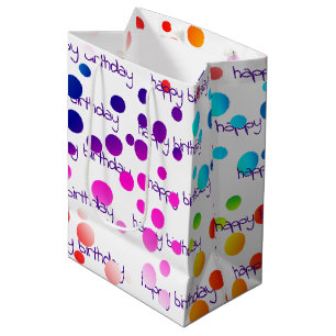 Neon Rainbow Birthday Polka Dots  Medium Gift Bag