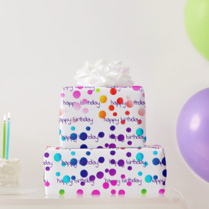 Neon Rainbow Birthday Polka Dots Wrapping Paper