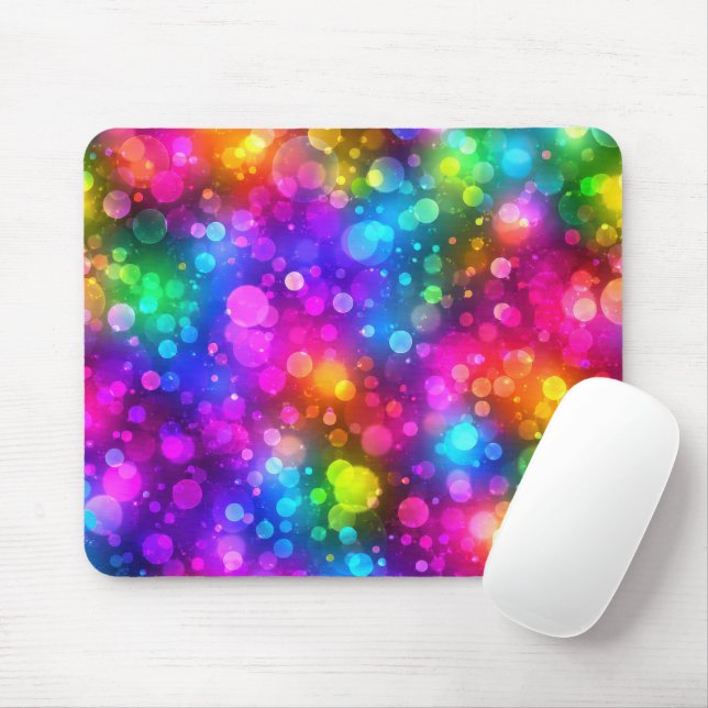 Neon Rainbow Bokeh Lights Abstract Mouse Pad (With Mouse)