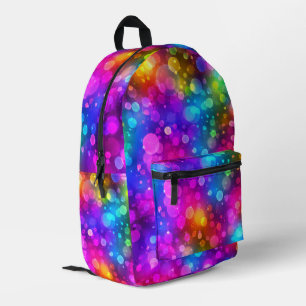 Neon Rainbow Bokeh Lights Abstract Printed Backpack