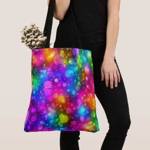 Neon Rainbow Bokeh Lights Abstract Tote Bag