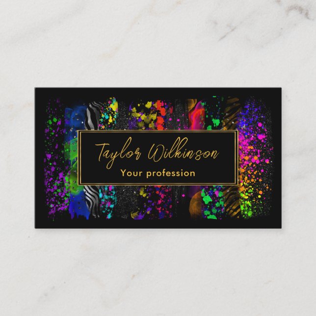 Neon Rainbow Brush Strokes Business Card (Front)
