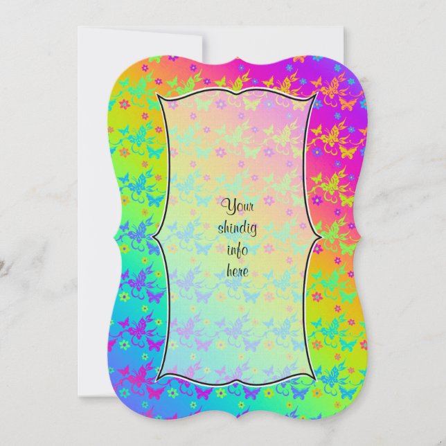 Neon Rainbow Butterflies Invitation (Front)