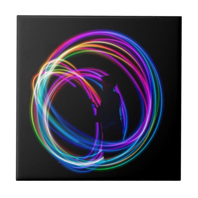 neon rainbow circle ceramic tile (Front)