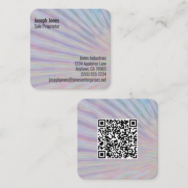 Neon Rainbow Design QR Code 7 Line Custom Square Business Card (Front/Back)