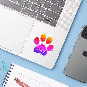 Neon Rainbow Dog Paw Print With Name