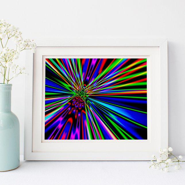 Neon Rainbow Explosion Abstract Digital Art Poster (Neon Rainbow Explosion Abstract Digital Art)