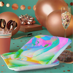 Neon Rainbow Fluid Abstract Paper Plate