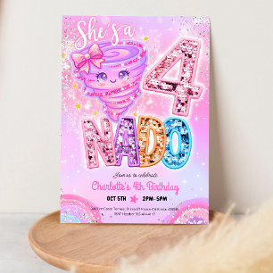 Neon Rainbow Fournado 4th Birthday Invitation