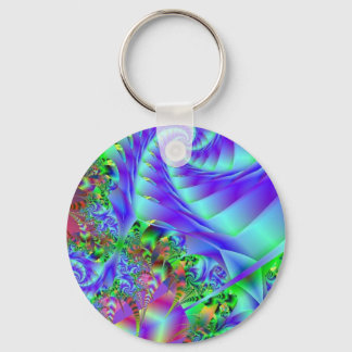 Neon Rainbow Fractal Art Key Ring