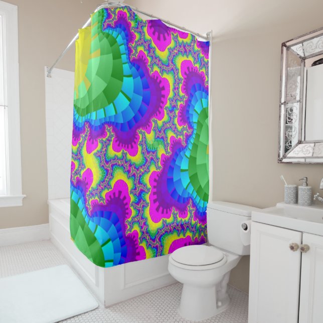 Neon Rainbow Gear Shower Curtain (In Situ)