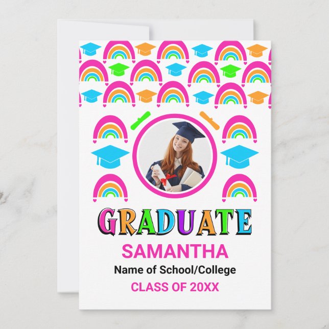 Neon Rainbow Graduate 2 Photo Graduation Announcement (Front)
