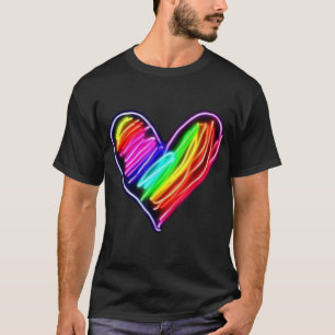 Neon Rainbow Heart   Love Pride LGBQT Rally Tee 