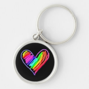 Neon Rainbow Heart T-Shirt  Love Pride LGBQT Rally Key Ring