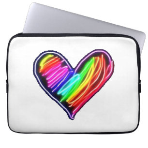 Neon Rainbow Heart T-Shirt Love Pride LGBQT Rally Laptop Sleeve