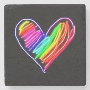Neon Rainbow Heart T-Shirt Love Pride LGBQT Rally Stone Coaster