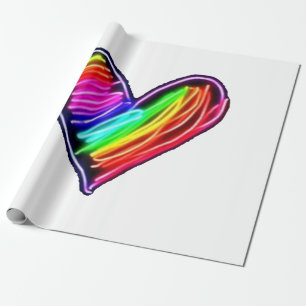 Neon Rainbow Heart T-Shirt Love Pride LGBQT Rally Wrapping Paper