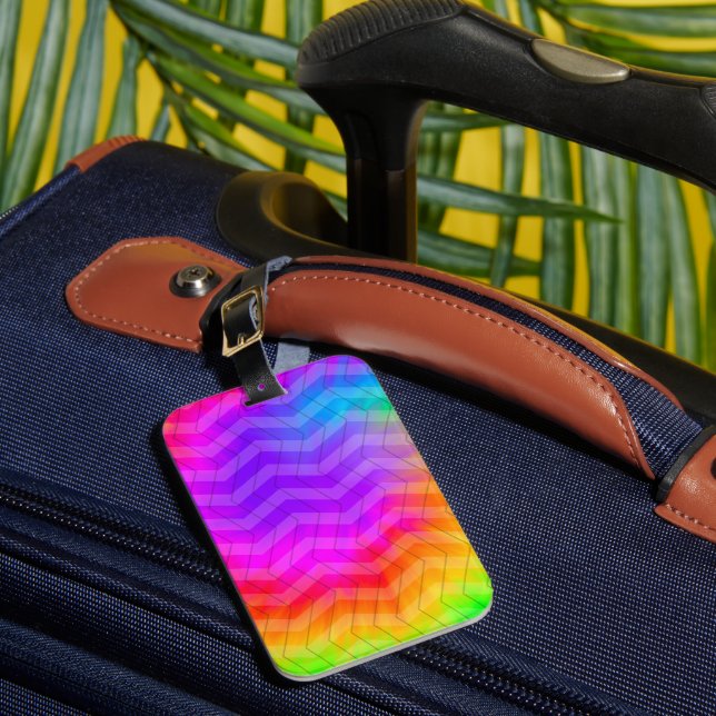 Neon Rainbow Herringbone Gift Bag Luggage Tag (Front Insitu 1)