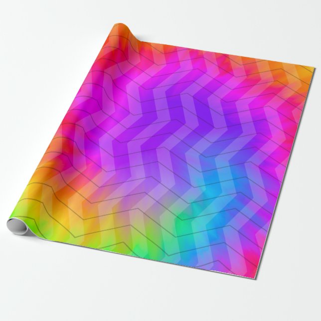 Neon Rainbow Herringbone Gift Bag Wrapping Paper (Unrolled)