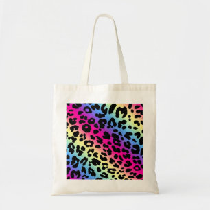 Neon Rainbow Leopard Pattern Print Tote Bag