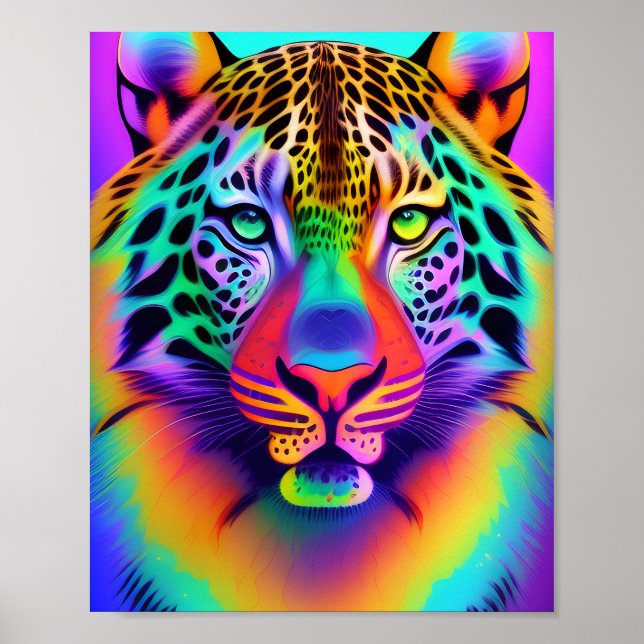 Neon Rainbow Leopard   Poster (Front)