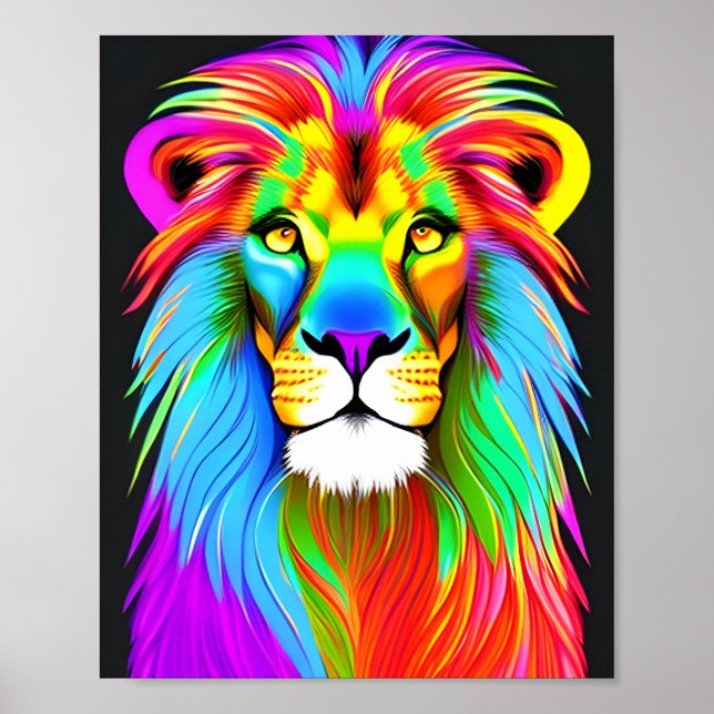 Neon Rainbow Lion  Poster (Front)