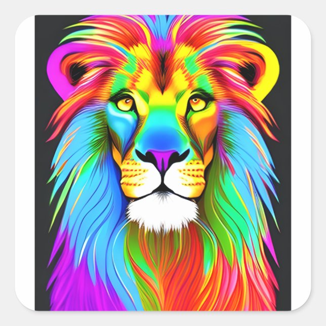 Neon Rainbow Lion  Square Sticker (Front)