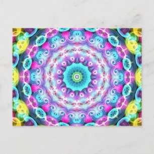 neon rainbow peacock postcard