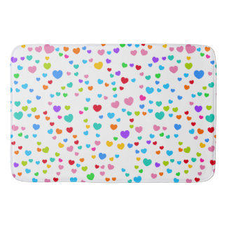 Neon Rainbow Pink Hearts Pattern art Bath Mat