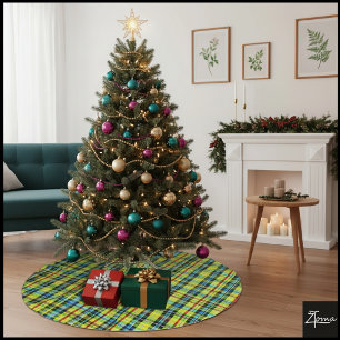 Neon Rainbow Plaid Gradient Block Print Brushed Polyester Tree Skirt