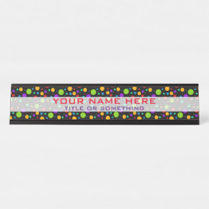 Neon Rainbow Polka Dots Desk Name Plate