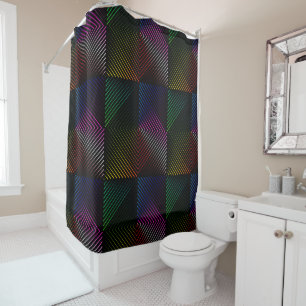 Neon Rainbow Prism Squares On Black Shower Curtain
