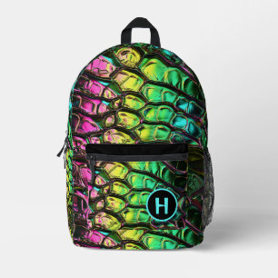Neon Rainbow Reptile Snake Monogram Printed Backpack