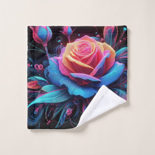 Neon Rainbow Rose Wash Cloth