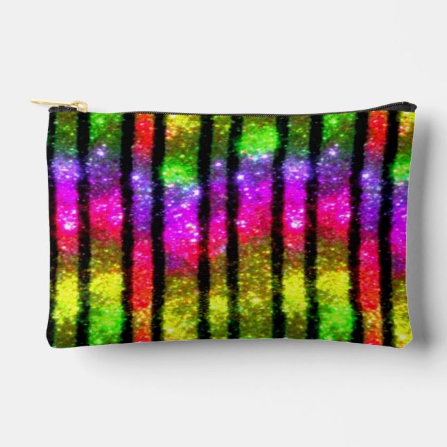 Neon Rainbow Shimmer Stripes Accessory Pouch (Front)