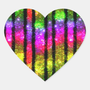Neon Rainbow Shimmer Stripes Heart Sticker