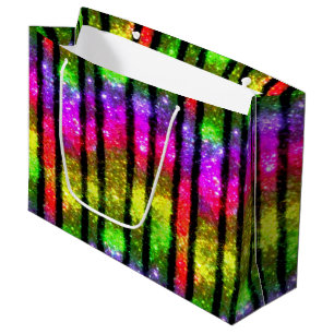 Neon Rainbow Shimmer Stripes Large Gift Bag
