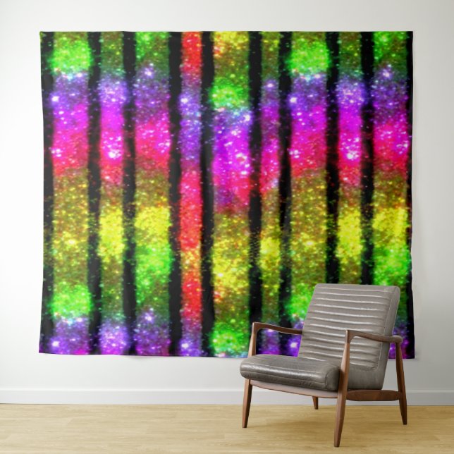 Neon Rainbow Shimmer Stripes Tapestry (In Situ (Horizontal))