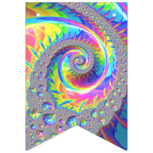 Neon Rainbow Spiral Fractal Abstract Digital Art Bunting