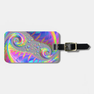 Neon Rainbow Spiral Fractal Abstract Digital Art Luggage Tag