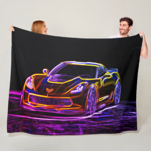 Neon Rainbow Sports Car Graffiti Art Fleece Blanket