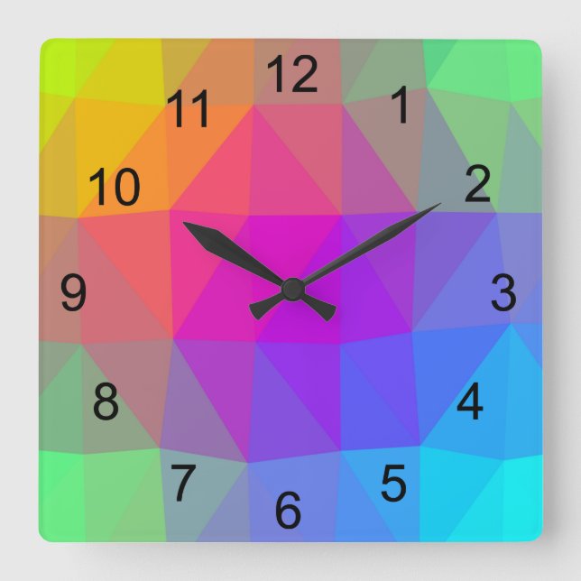 Neon Rainbow Square Wall Clock (Front)