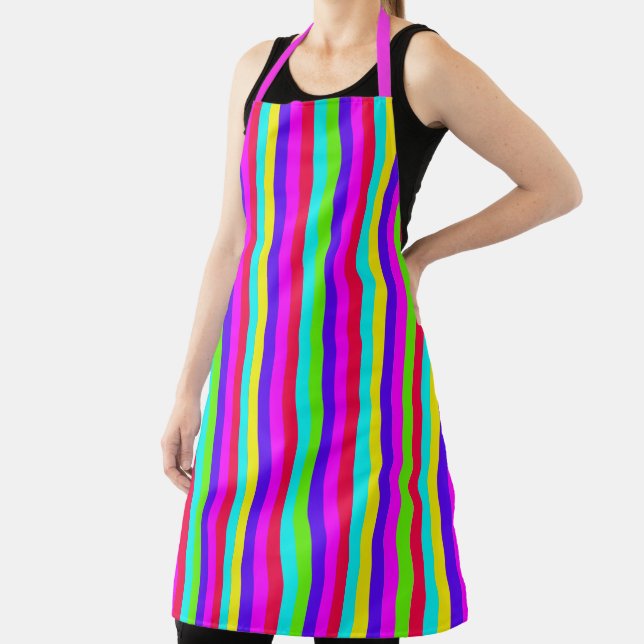 Neon Rainbow Stripe Apron (Insitu)