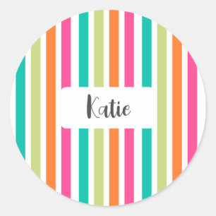 Neon rainbow stripes fun retro classic round sticker