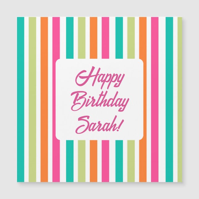 Neon rainbow stripes fun retro  magnetic invitation (Front)