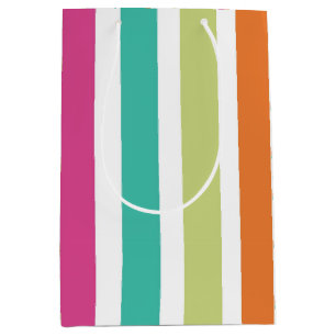 Neon rainbow stripes fun retro medium gift bag