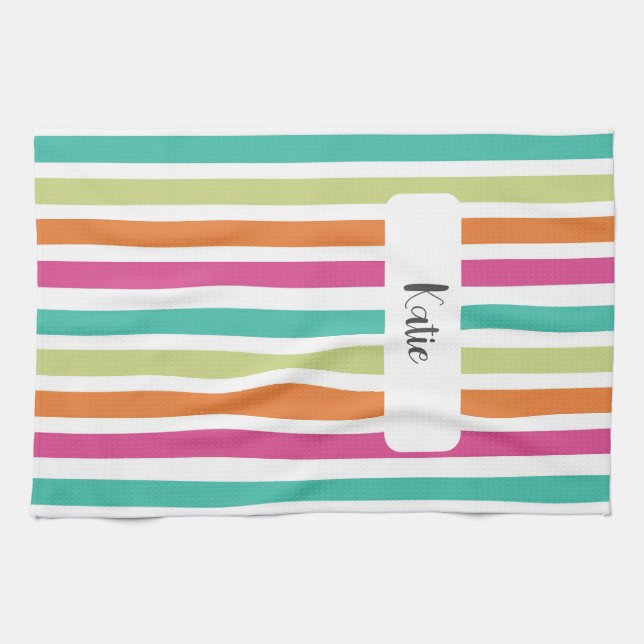 Neon rainbow stripes fun retro  tea towel (Horizontal)
