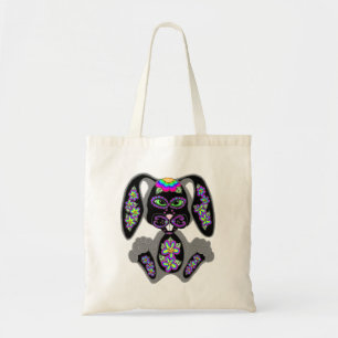 Neon Rainbow Sugar Skull Bunny Tote Bag